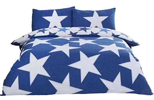 Rapport Home All Stars Reversible Polycotton Duvet Cover and Pillowcase Set in Blue and White, W/D/H: 230 x 220 cm – 1