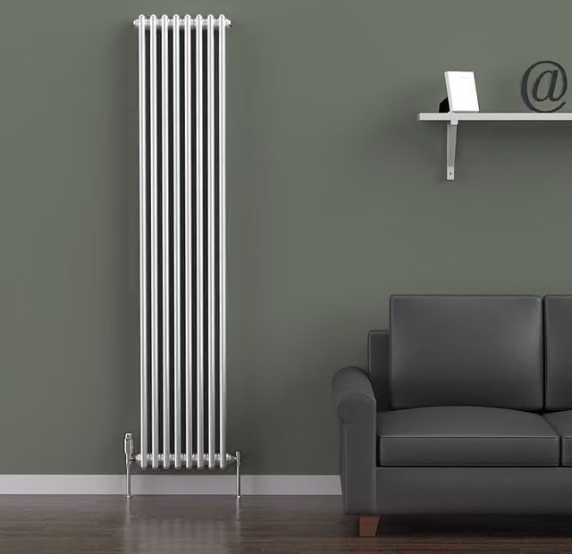 Lux Heat Vertical Coloured Column Radiator in Metallic Silver, H 180 cm x W 38 cm