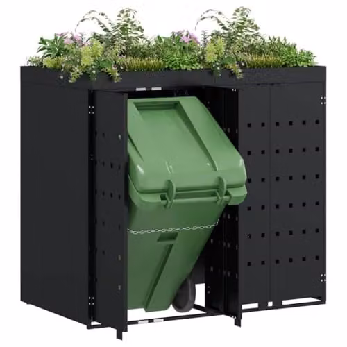 vidaXL Wheelie Bin Storage for 2 Bins, Black, W: 136 cm, D: 77.5 cm, H: 121.5 cm – 1