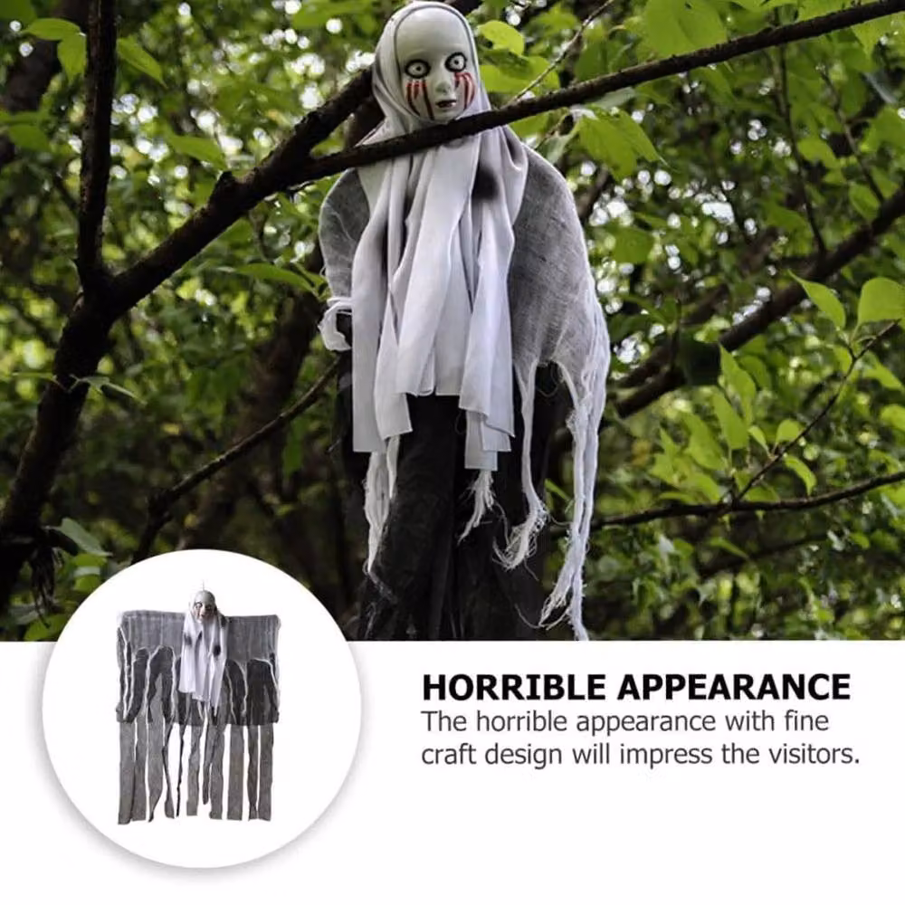 SPETLEK 2x Huge Halloween Faceless Ghoul Animated Sounding Hanging Figure in Grey, W: 60 cm, H: 100 cm – 5
