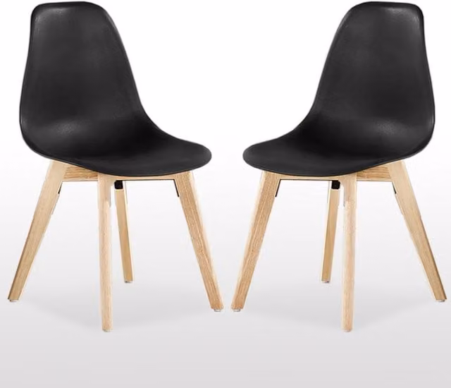 Life Interiors Ricco Set of 2 Black Plastic Dining Chairs with Wooden Legs