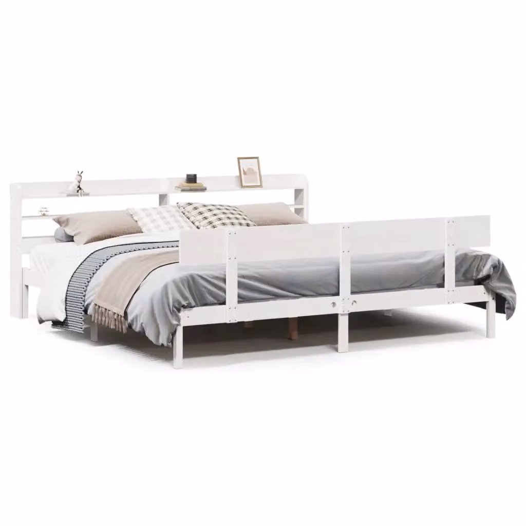 Berkfield Home White Solid Pine Bed Frame with Side Compartments, W/D/H: 180 x 200 cm – 2