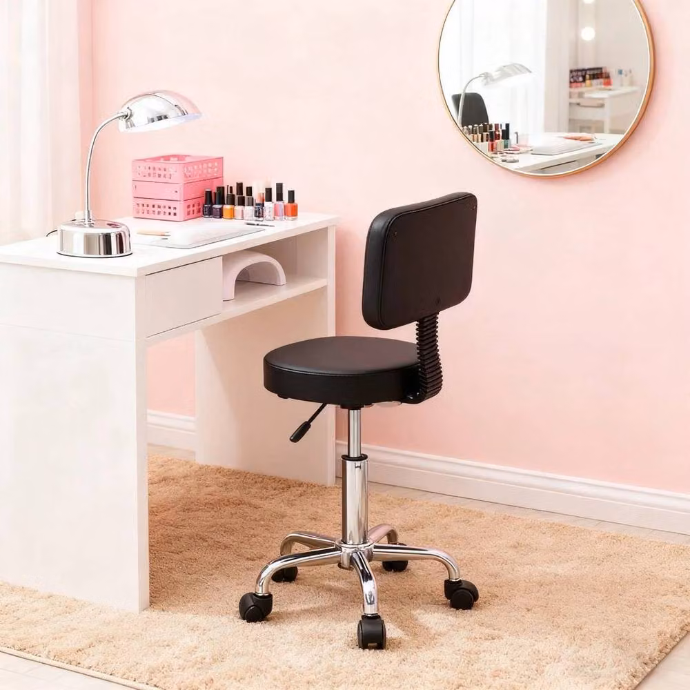 EONLION Black Rotating Adjustable Stool with Backrest and Castors – 2