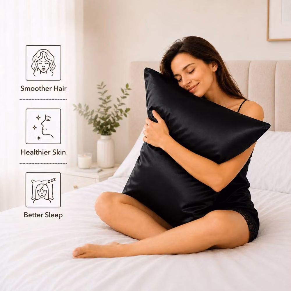 Pamposh Luxury Black Mako Satin Silk Pillowcase Set of 6, Standard Size – 2
