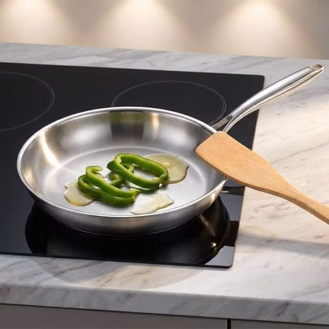 Nordara Uncoated Stainless Steel Frying Pan with Removable Handle in Silver, 28 cm