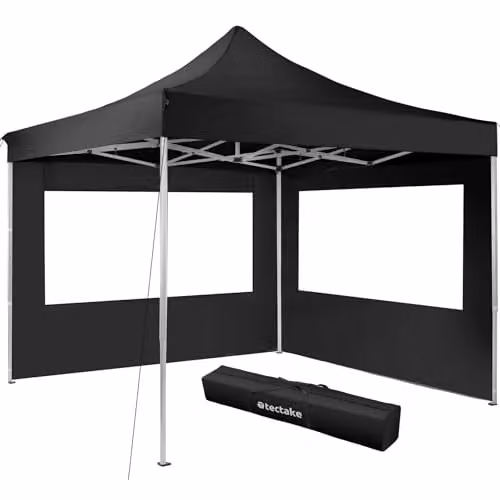 tectake Gazebo with Aluminium Frame and Sidewalls with Windows, Black, W: 300 cm, D: 300 cm, H: 280 cm