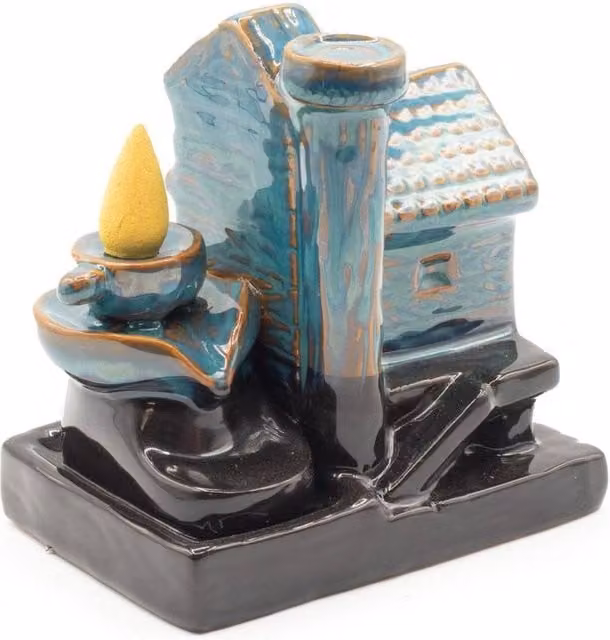 KDMD Watermill House Backflow Incense Burner in Turquoise Glazed Ceramic – 1