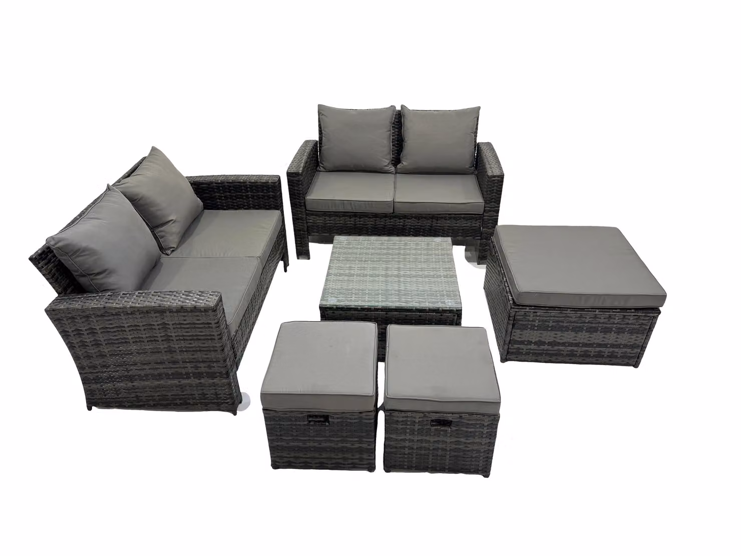 Fimous Lounge Double Seat Sofa Coffee Table Set with 3 Stools in Dark Grey – 2