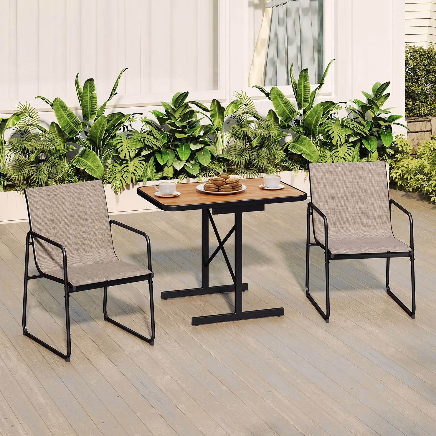 Costway 3 Piece Brown Metal Patio Bistro Outdoor Furniture Set – 4