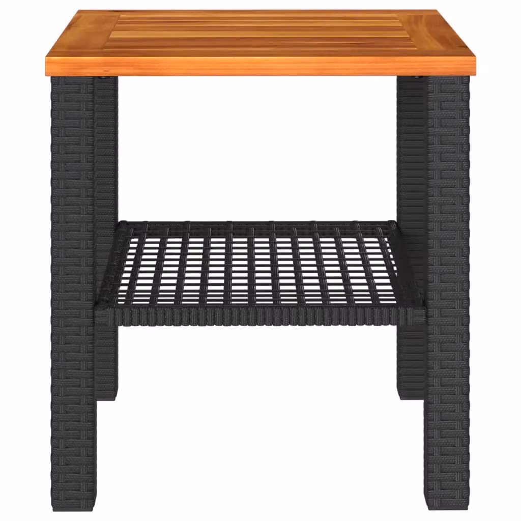 Berkfield Home Modern Black Poly Rattan and Acacia Wood Garden Table W/D/H: 40 x 40 x 42 cm – 4