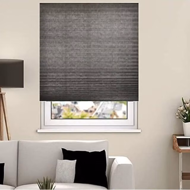 NewEdgeBlinds Opaque Single Pleat Dim Out Pleated Blind Shade in Grey, Width: 120 cm