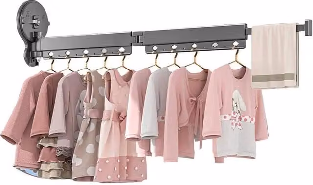 Kelvenix Foldable Wall-Mounted Clothes Drying Rack in Black