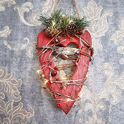 Shatchi Red and Green Wooden Heart LED Tabletop Christmas Decoration W/D/H: 12 x 12 x 19 cm – 3