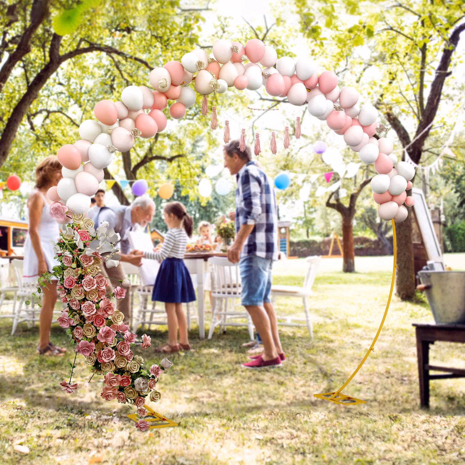 Outsunny Gold Metal Round Wedding Arch Backdrop Stand, 280cm – 2