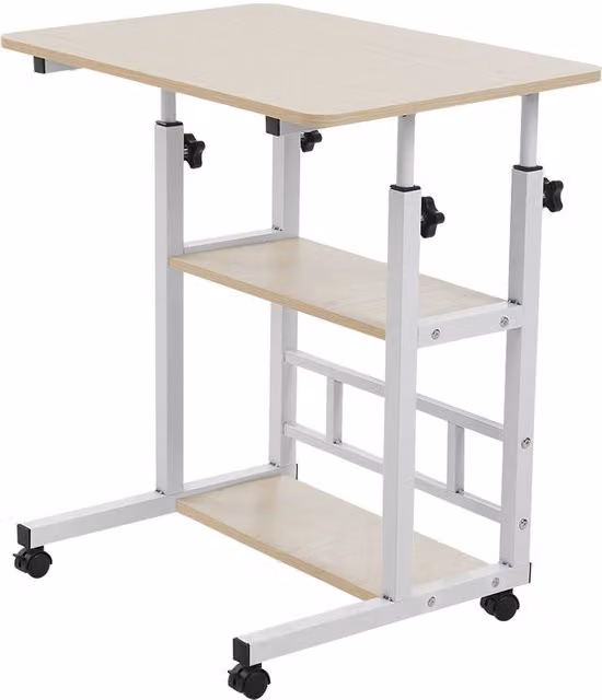 Livingandhome Height Adjustable Mobile Overbed Table in White
