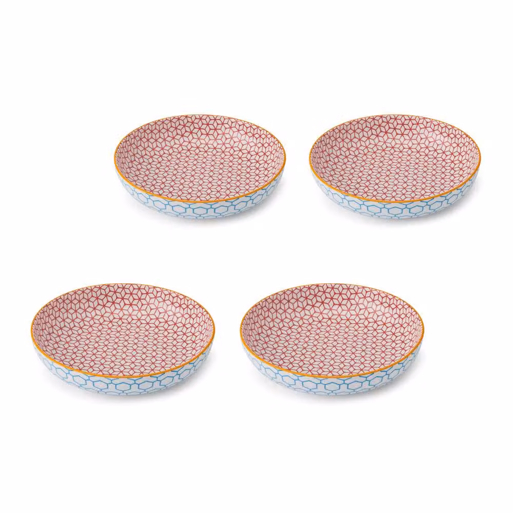 Mikasa Set of 4 Blue Geometric Stoneware Round Pasta Bowls, 900ml – 2