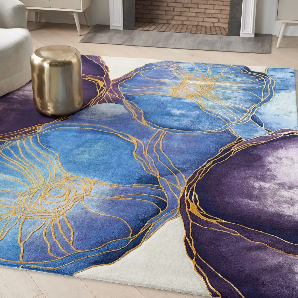 The Rug Shop UK Blue Handmade Floral Abstract Optical 3D Rug, W: 114 cm, D: 170 cm – 3