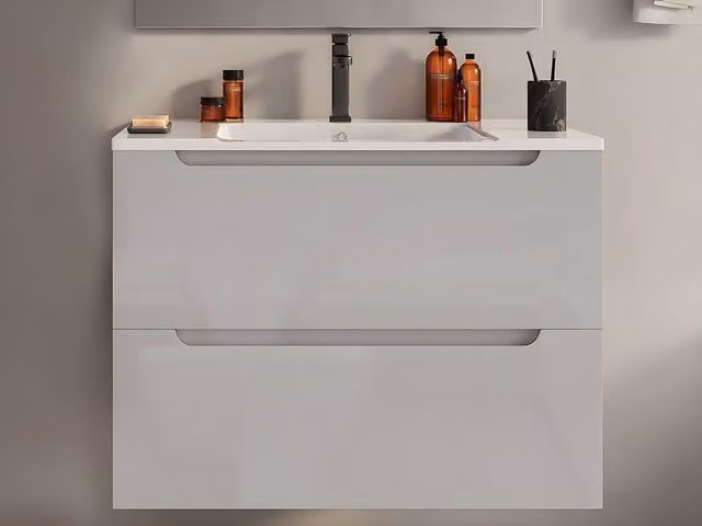 Vente-unique STEFANIE Suspended Single Basin Unit in White, W: 80 cm, D: 46 cm, H: 57 cm – 1
