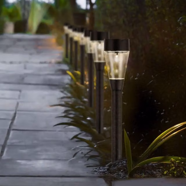 Lumineo 10 Pack Solar Garden Path Lights in White with Warm White LED