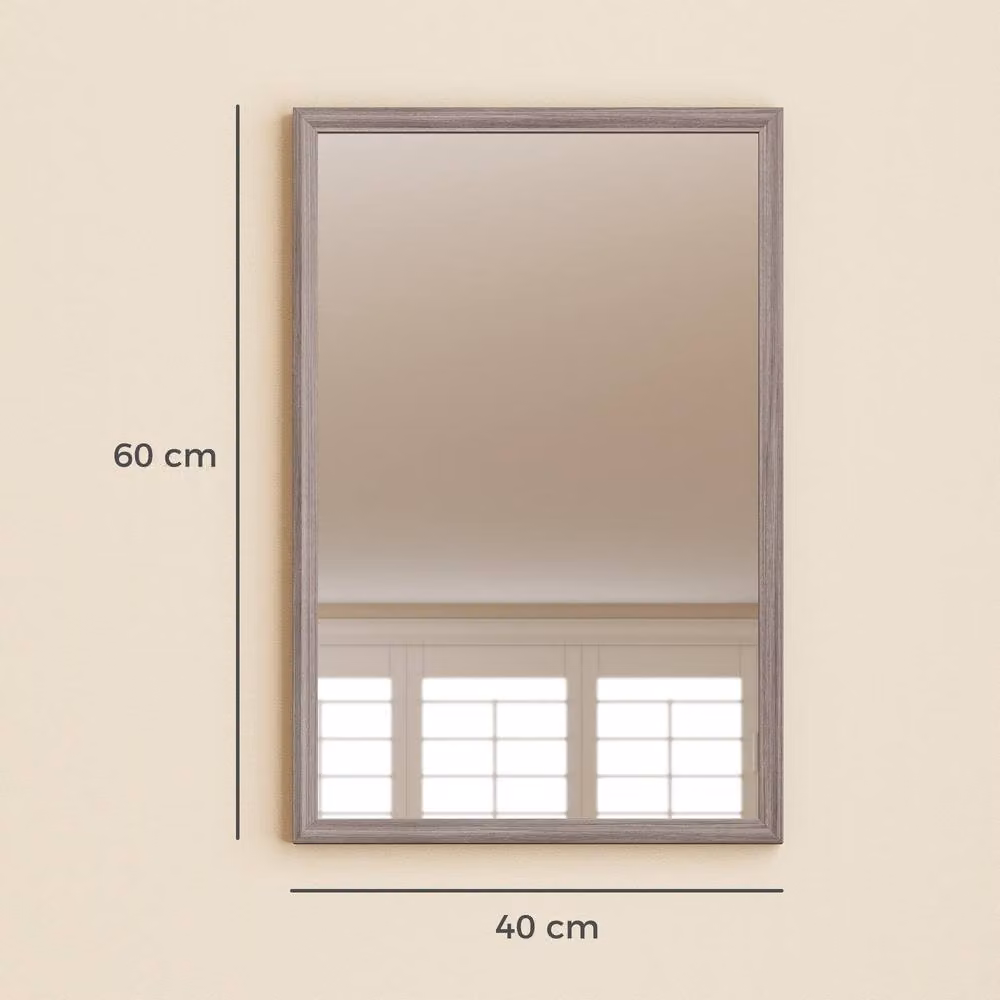 HOMCOM Grey Rectangular Wall Bathroom Vanity Mirror, W: 40 cm, H: 60 cm – 2