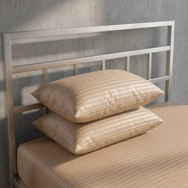 Snug City Luxury 250TC Mako Satin Stripe Cotton Pillowcase Pair in Beige, Standard Size – 1