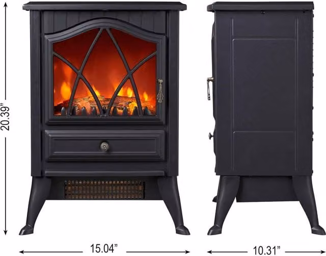 London Boutique Electric Fireplace Heater in Black with Adjustable Flame Brightness and 2 Heat Settings – 1
