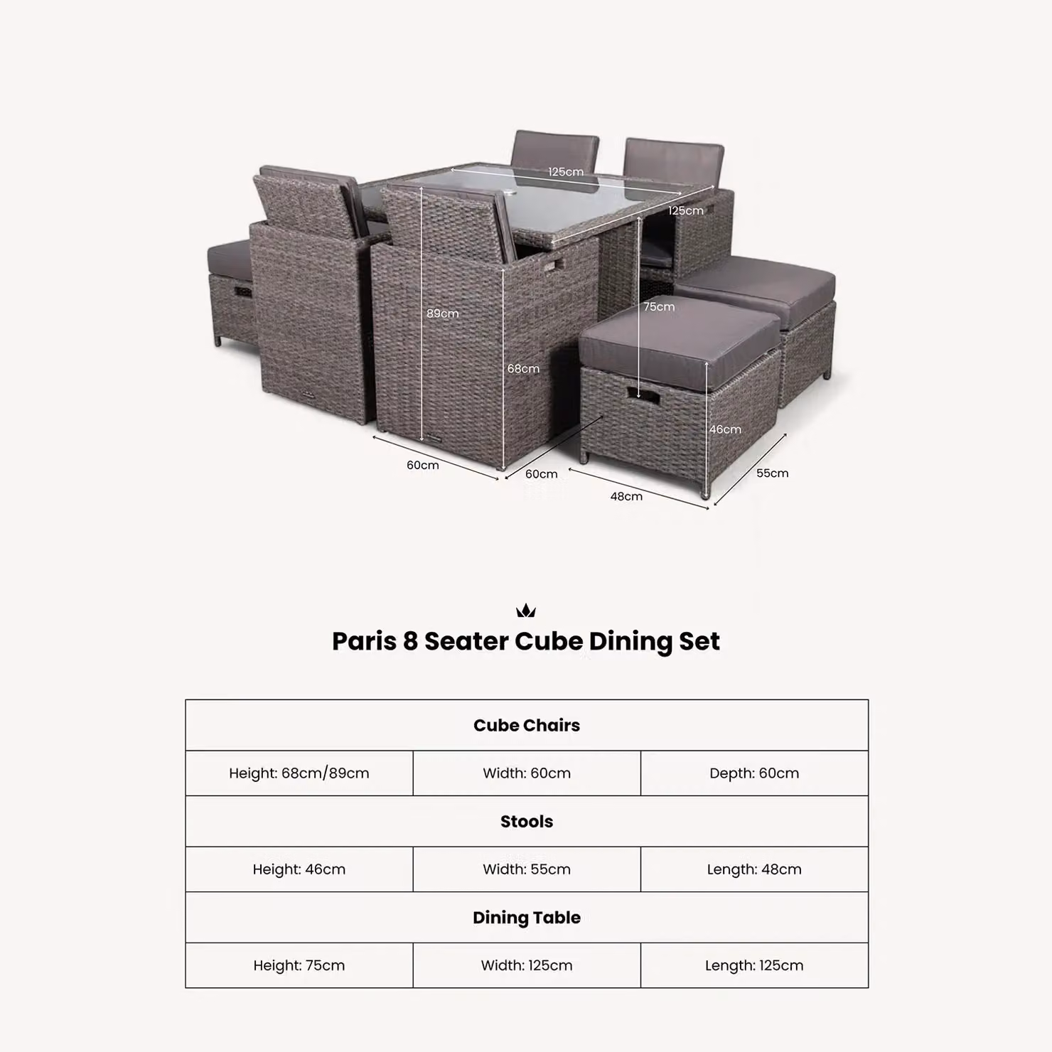 Royalcraft Paris 8 Seater Grey Rattan and Aluminium Cube Set – 5