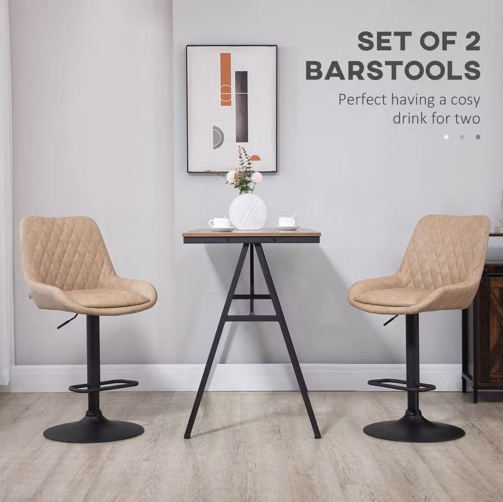 STILVORA Set of 2 Retro Swivel Bar Stools in Khaki Synthetic Leather with Metal Base – 3