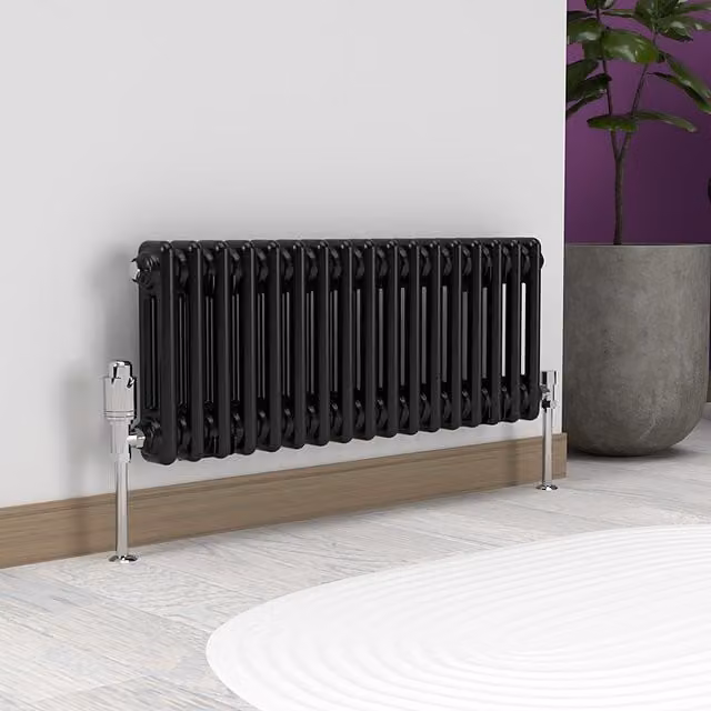 Lux Heat Horizontal 2-Column Steel Radiator in Black, W: 30.0 cm, H: 78.5 cm