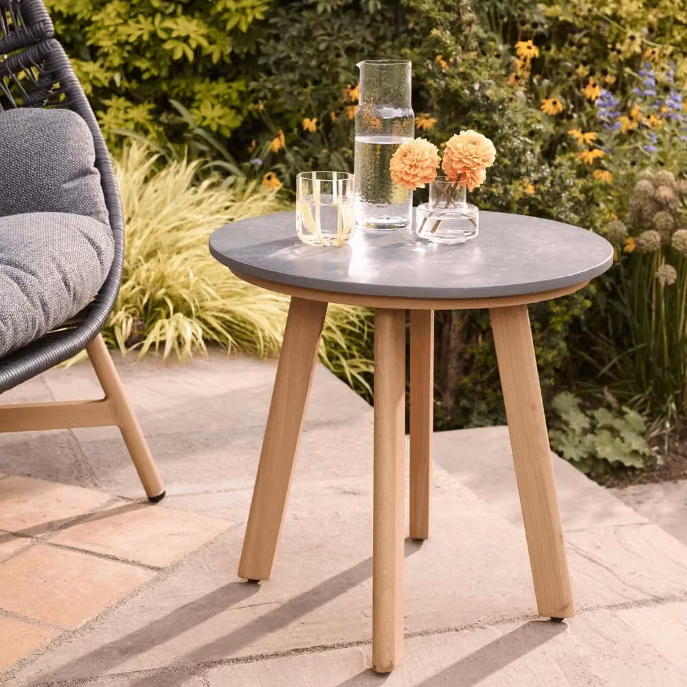 Leisure Grow Modern Grey Stone and Aluminium Side Table for Garden, Terrace or Balcony