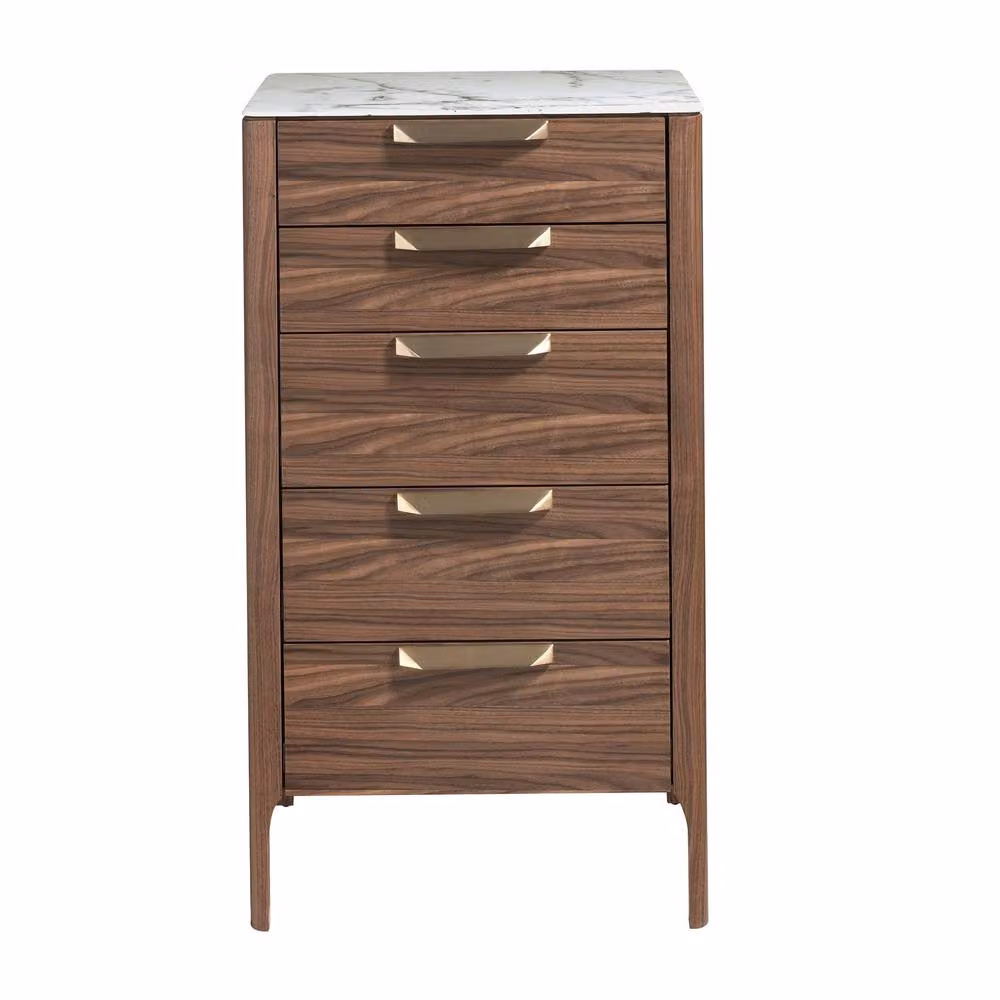 Angel Cerda Walnut Veneer Chiffonier with Marble-Look Glass Top in Brown, White and Grey – 2