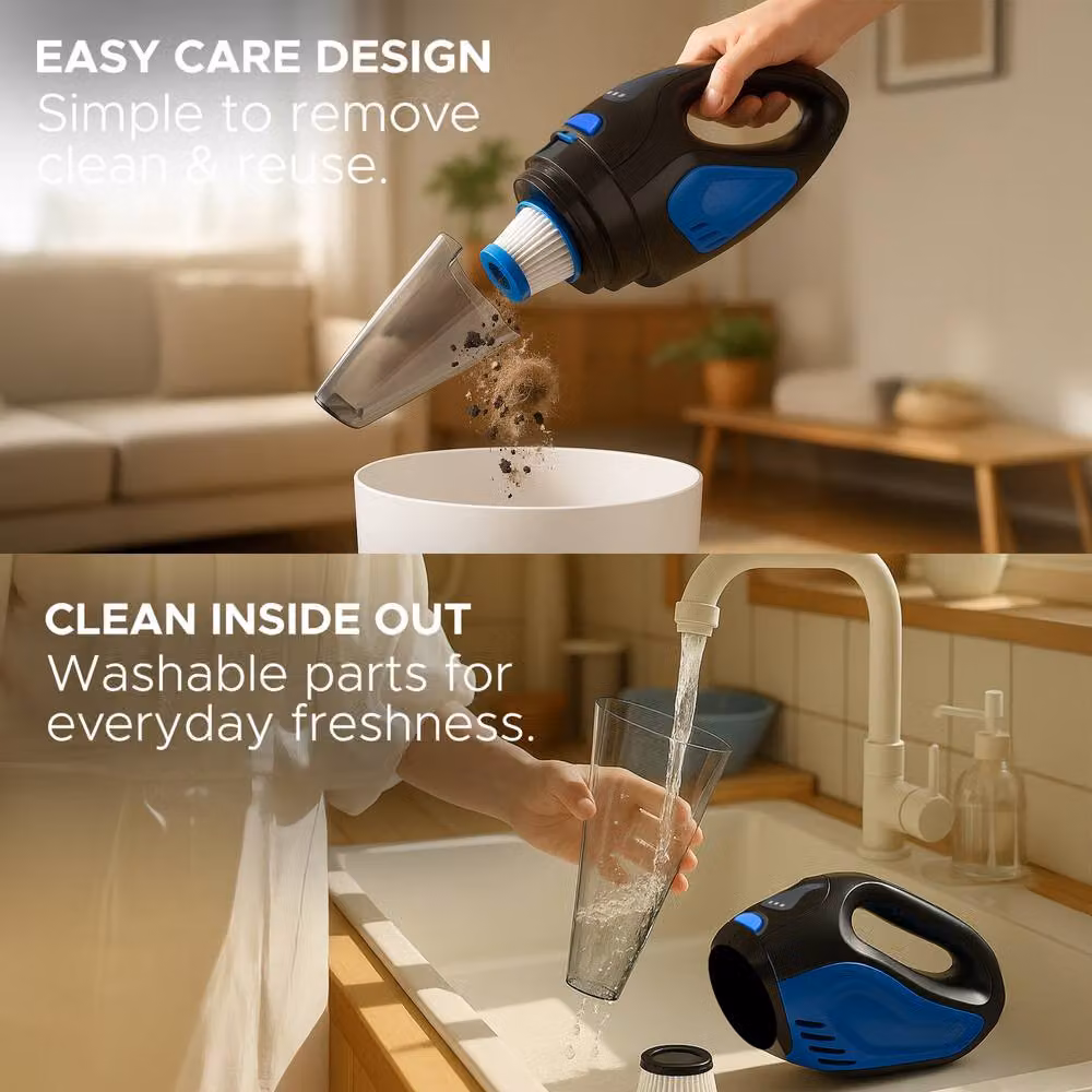 Keplin Cordless Handheld Vacuum Cleaner, Wet & Dry Use, 50W, 0.5L Dust Bin, Blue and Black – 6
