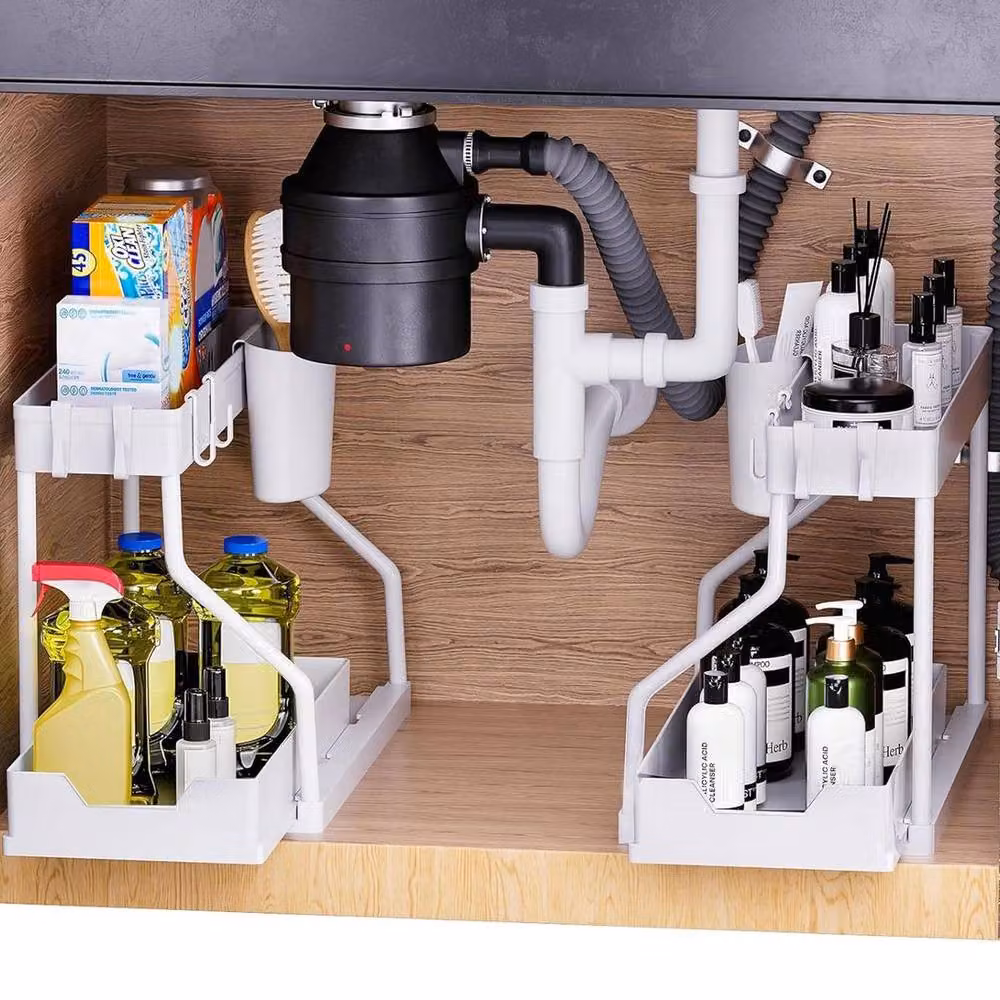 KORVIXA White 2 Tier Under Sink Storage Organiser Shelf and Spice Rack – 2