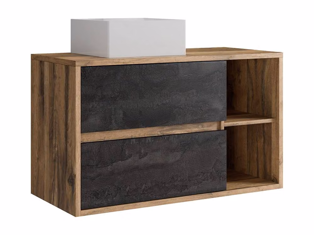 Vente-unique Wall-Mounted Bathroom Unit in Light Oak and Anthracite, W: 100 cm, D: 45.5 cm, H: 60 cm – 2
