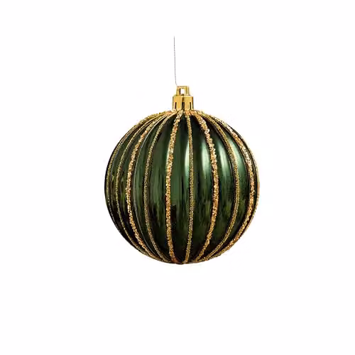 Melody Maison Set of 2 Green and Silver Striped Hanging Christmas Baubles, Diameter: 8 cm – 3