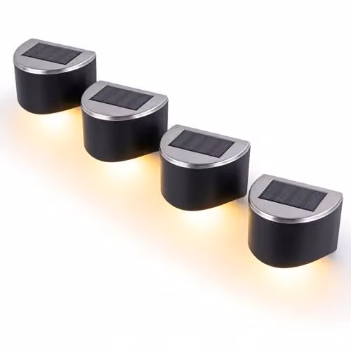 Gardenwize Pack of 4 Urbane Solar Powered Garden Fence Lights in Black with Warm White LED – 5