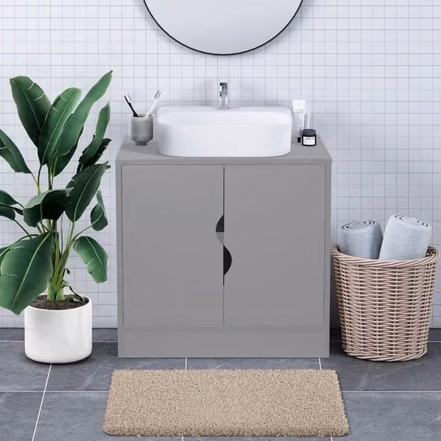 EONLION Flaminio Partial Pedestal Bathroom Vanity with Storage Cabinet in Grey – 1