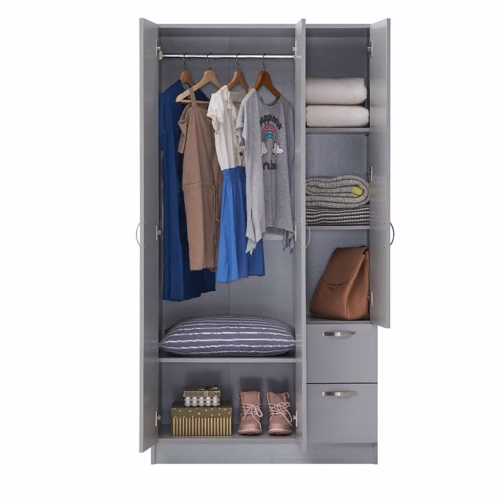 Timber Art Design Modern 3 Door 2 Drawer Wardrobe with Hanging Rail in Grey, H 180 x W 90 x D 45 cm – 2