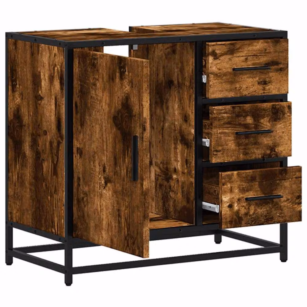 Berkfield Home Smoked Oak Bathroom Sink Cabinet, Brown, W/D/H: 65 x 33 x 60 cm – 4