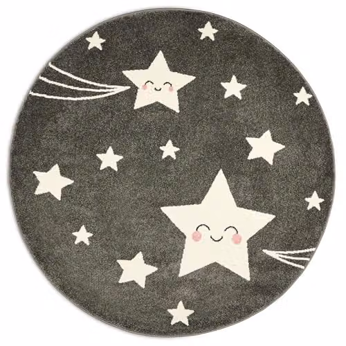 Bravich Grey Stars Kids Round Rug, Diameter: 160 cm – 1