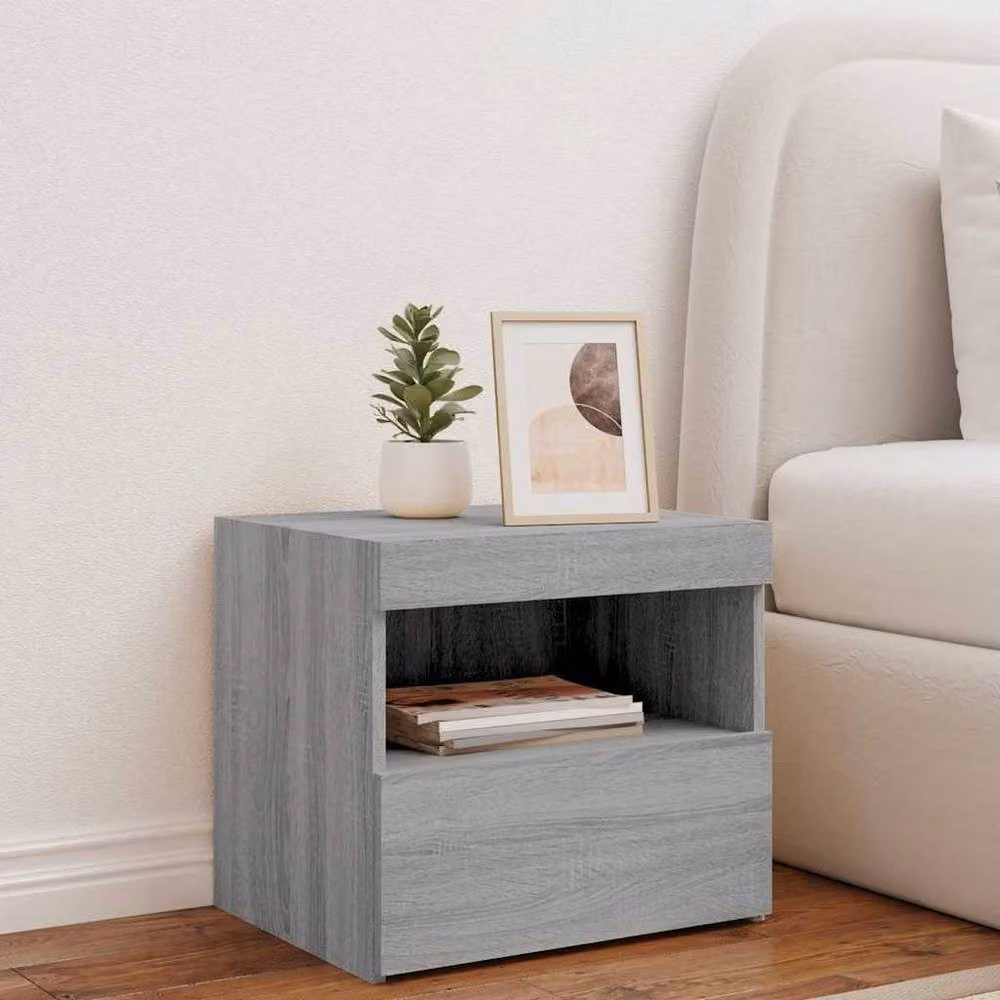 Berkfield Home Modern Bedside Cabinet with Integrated LED Lights in Grey Sonoma, W/D/H: 50 x 40 x 45 cm – 2
