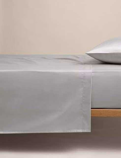 M&S Egyptian Cotton 400 Thread Count Silky Mako Satin Flat Sheet, Dove Grey, W: 140 cm, L: 200 cm