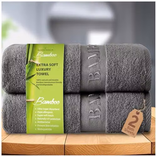 GC GAVENO CAVAILIA Bamboo and Cotton Bath Sheet 2 Pack, Anthracite, W: 80 cm, D: 140 cm, 500 GSM