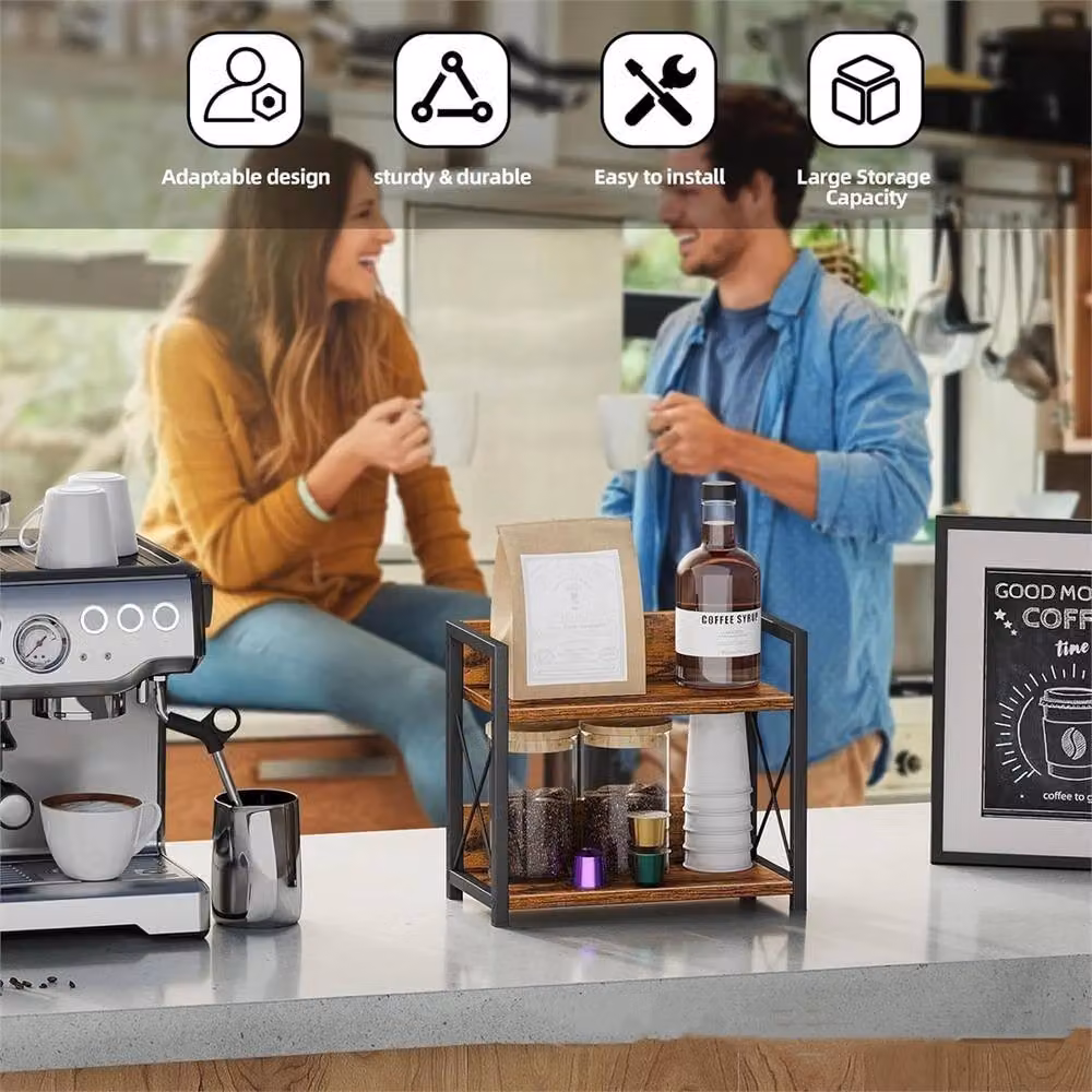 Nordara 2-Tier Wooden Coffee Station and Spice Rack Organiser in Brown – 5