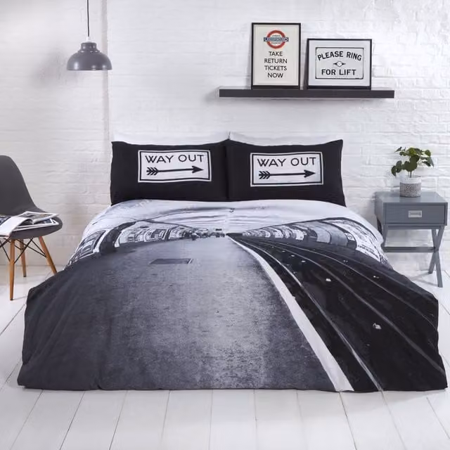 Rapport Home Platform Reversible Polycotton Printed Duvet Set with Pillowcase, Multicolor/Grey/Black, 90 x 190 cm