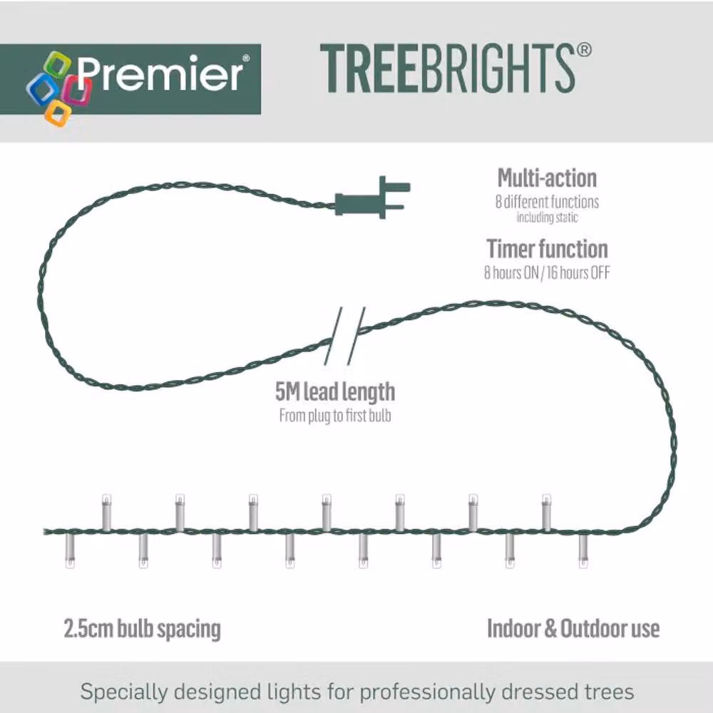 Premier Decorations TreeBrights Christmas String Lights with 500 White LEDs, Mains Operated – 5