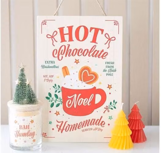 KDMD Homemade Hot Chocolate Hanging Sign in White