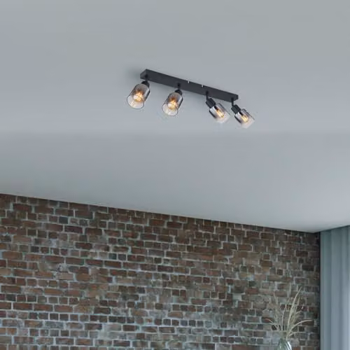 Netlighting Hubertus Ceiling Spotlight Bar in Matt Black with Transparent Glass Shades, 4x E14 – 3
