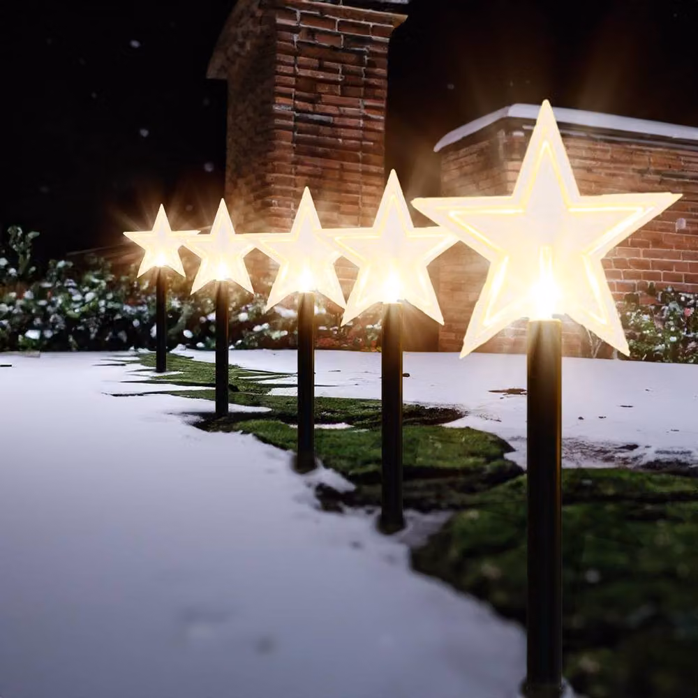 Globrite 5 Pack Star LED Garden Christmas Pathway Lights, Cool White, 39 cm Stakes – 6