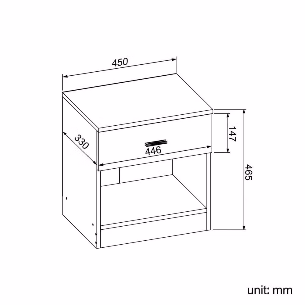 ERGOVEXA Modern Black Glossy Bedside Cabinet with One Drawer – 2